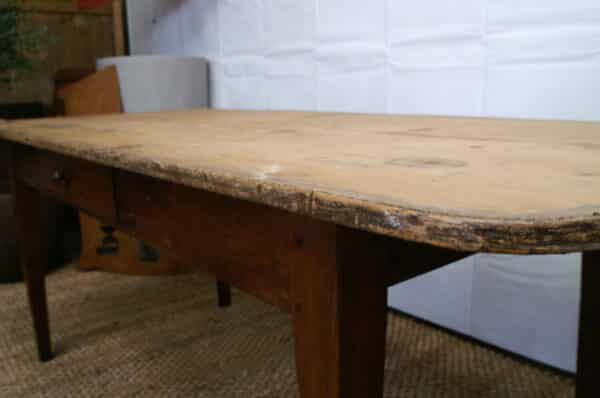 Antique French Pine & Oak Farmhouse Work Refectory Dining Table, c 1810 - Image 7