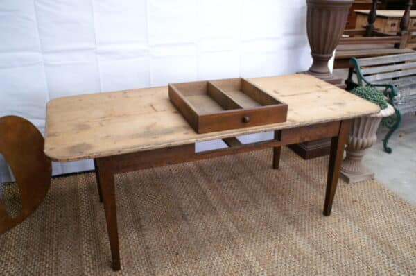 Antique French Pine & Oak Farmhouse Work Refectory Dining Table, c 1810 - Image 6