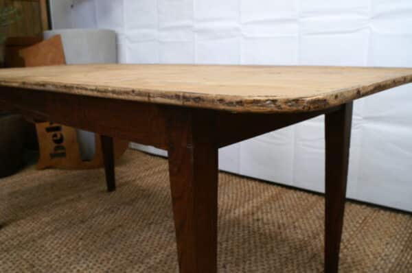 Antique French Pine & Oak Farmhouse Work Refectory Dining Table, c 1810 - Image 4