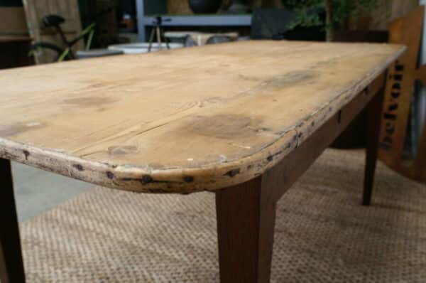 Antique French Pine & Oak Farmhouse Work Refectory Dining Table, c 1810 - Image 2