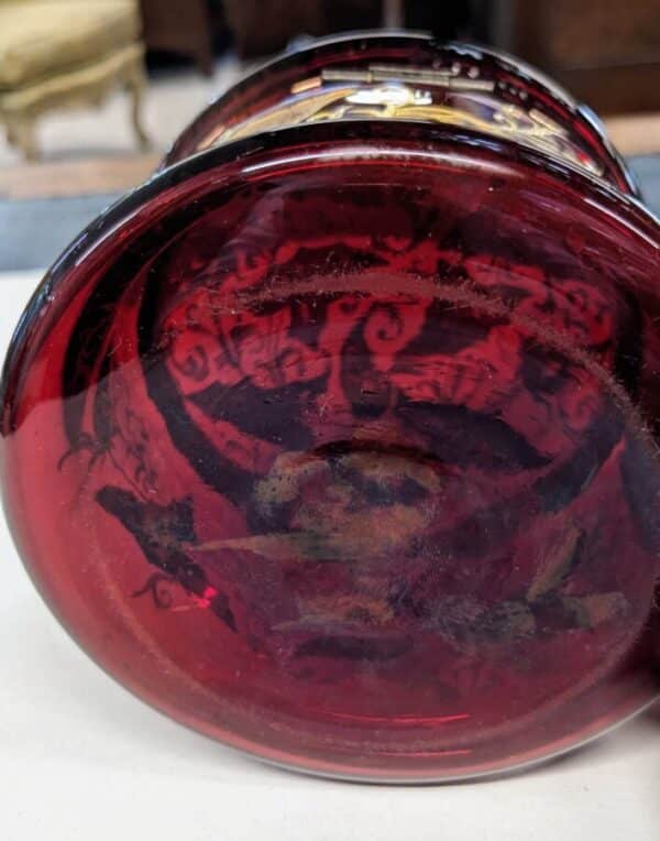 Ruby Red Gilt Jar gilt Antique Glassware 7
