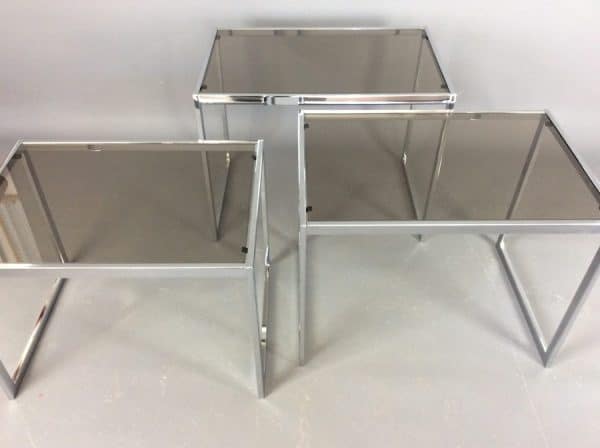 Mid Century Chrome & Glass Nest of Tables by Howard Miller - Image 5