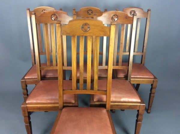 Set of Six Arts & Crafts Walnut Shapland & Petter Dining Chairs c1900 - Image 8