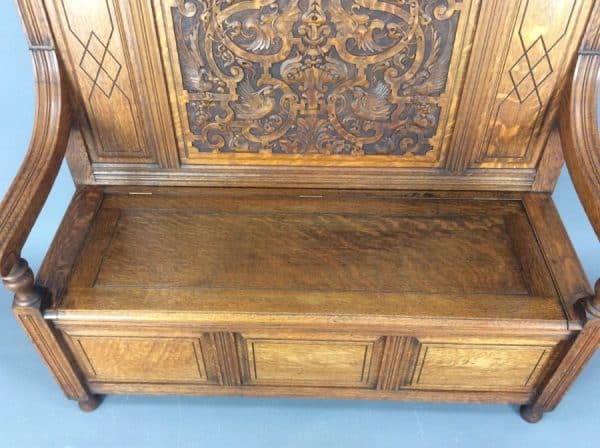 Shapland & Petter Arts & Crafts Oak Box Settle c1900 hall bench Antique Benches 7