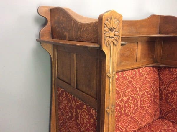 Rare George Montague Ellwood Oak Settle c1900 - Image 4