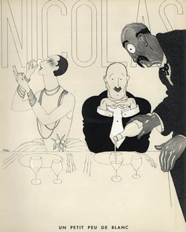 ORIGINAL FRENCH RARE 1930 LITHOGRAPH by PAUL IRIBE for NICOLAS WINE – UN PETIT PEU DE BLANC lithograph Antique Art 3