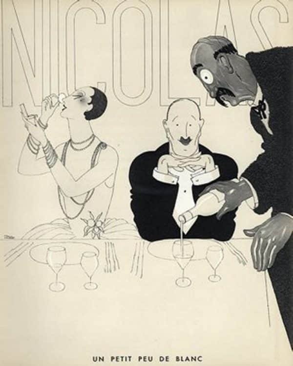 ORIGINAL FRENCH RARE 1930 LITHOGRAPH by PAUL IRIBE for NICOLAS WINE - UN PETIT PEU DE BLANC
