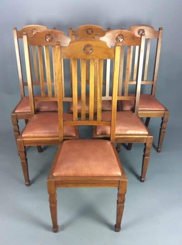 Set of Six Arts & Crafts Walnut Shapland & Petter Dining Chairs c1900