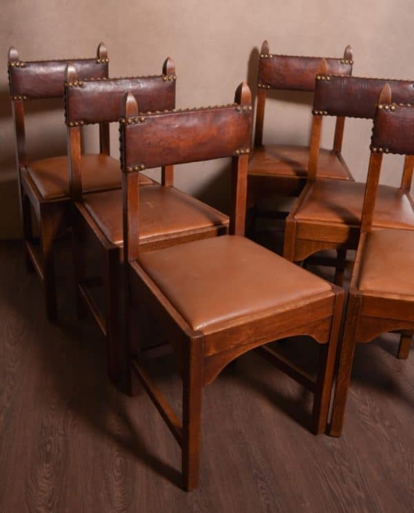 Set of 6 Arts and Crafts Oak Chairs - Image 2