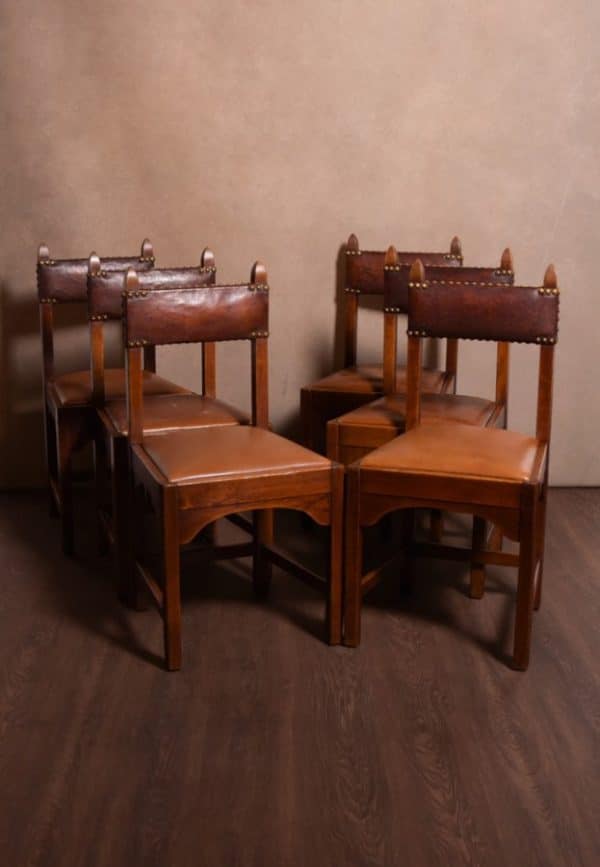 Set of 6 Arts and Crafts Oak Chairs Antique Chairs 16