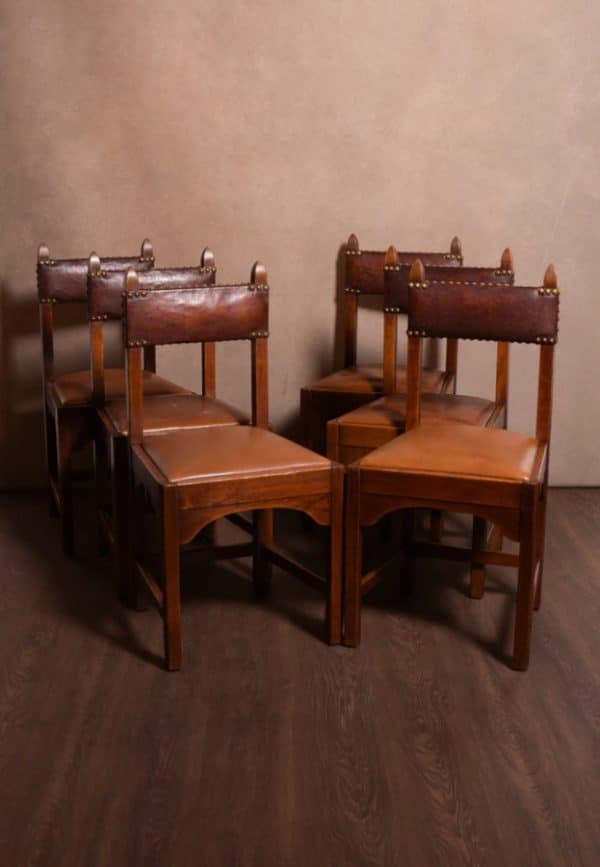 Set of 6 Arts and Crafts Oak Chairs - Image 14