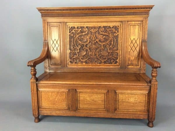 Shapland & Petter Arts & Crafts Oak Box Settle c1900 hall bench Antique Benches 3