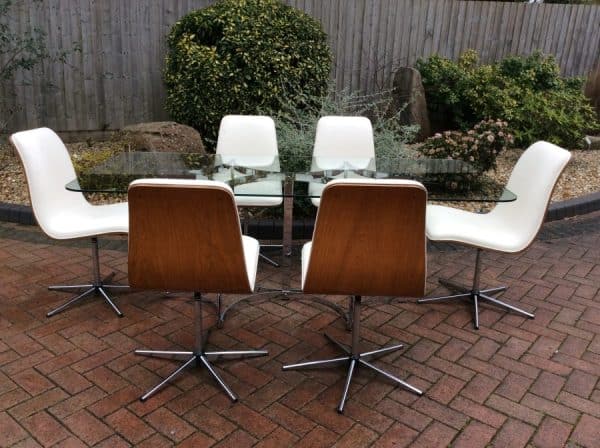 Merrow Associates Mid Century Chrome & Glass Dining Table designed by Richard Young c1970’s chrome Antique Furniture 10