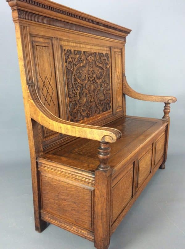 Shapland & Petter Arts & Crafts Oak Box Settle c1900 - Image 2