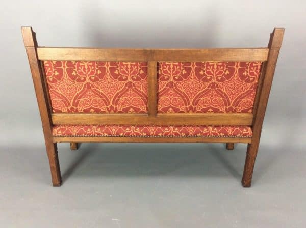Late 19th Century Gothic Revival Oak Settle c1880 - Image 4