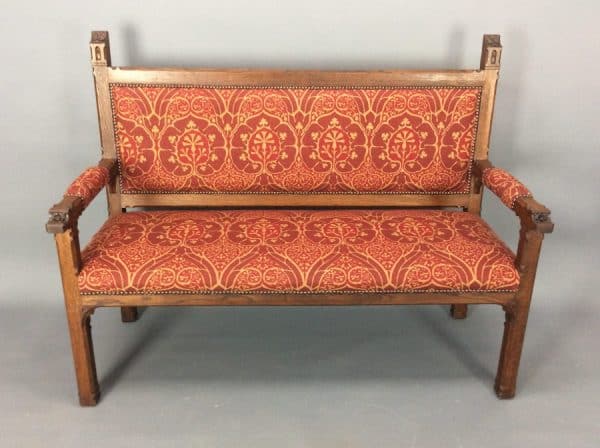 Late 19th Century Gothic Revival Oak Settle c1880