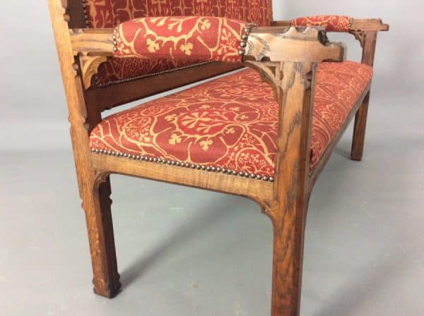 Late 19th Century Gothic Revival Oak Settle c1880 - Image 5