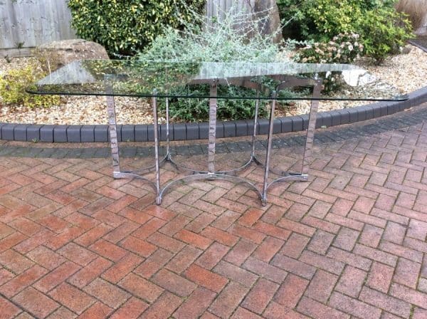 Merrow Associates Mid Century Chrome & Glass Dining Table designed by Richard Young c1970's