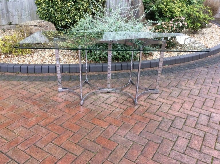 Merrow Associates Mid Century Chrome & Glass Dining Table designed by Richard Young c1970’s chrome Antique Furniture Merrow Associates Mid Century Chrome & Glass Dining Table designed by Richard Young c1970's
