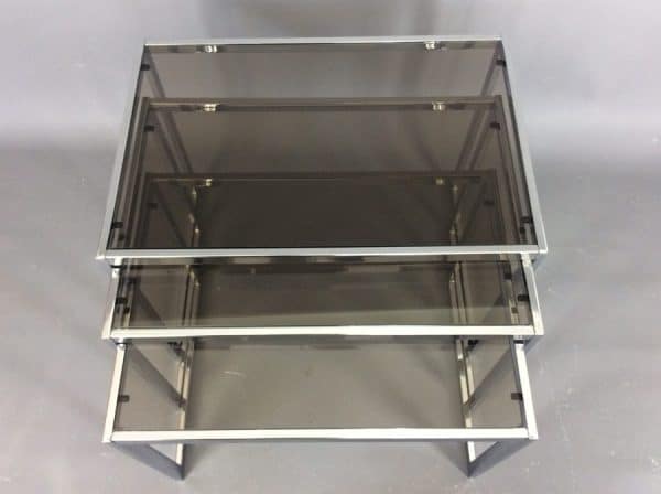 Mid Century Chrome & Glass Nest of Tables by Howard Miller - Image 2