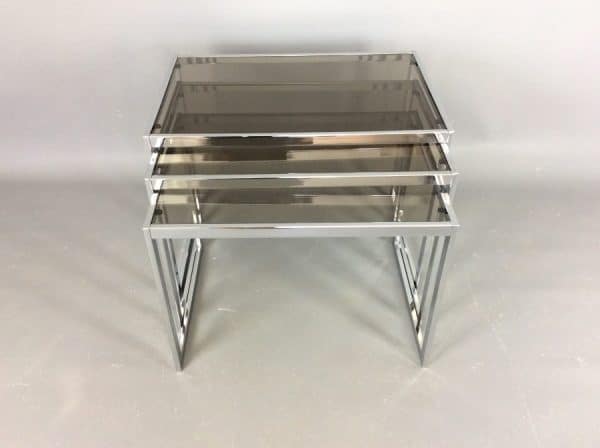Mid Century Chrome & Glass Nest of Tables by Howard Miller Howard Miller Antique Furniture 3