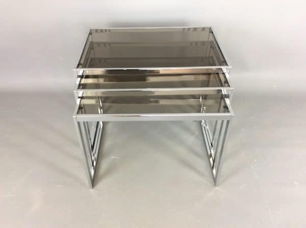 Mid Century Chrome & Glass Nest of Tables by Howard Miller