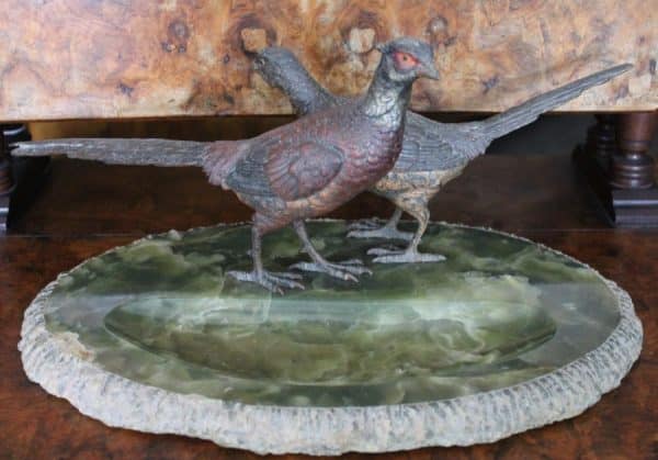 Austrian Cold Painted Bronze Pheasants on Onyx Base