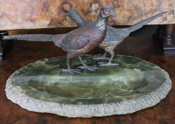 Austrian Cold Painted Bronze Pheasants on Onyx Base Austrian Antique Art 4