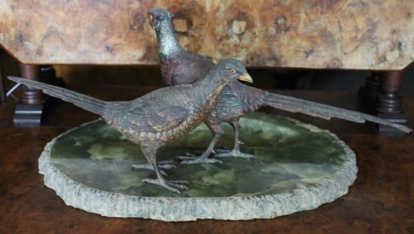 Austrian Cold Painted Bronze Pheasants on Onyx Base Austrian Antique Art 8