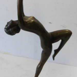 BRONZE FRENCH 1960,s -70’s SCULPTURE FIGURE LADY WITH A BLACK BALL HELD HIGH GOOD CONDITION & DETAIL bronze sculpture Antique Sculptures