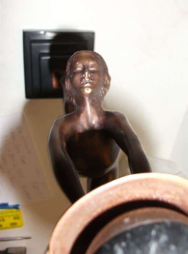 BRONZE FRENCH 1960,s -70’s SCULPTURE FIGURE LADY WITH A BLACK BALL HELD HIGH GOOD CONDITION & DETAIL bronze sculpture Antique Sculptures 6
