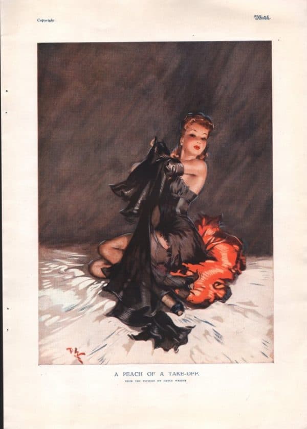 Original 1940's English Pin Up by DAVID WRIGHT - ' A PEACH OF A TAKE-OFF' -Good Condition NOT A COPY