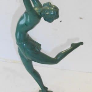 French original 1930’s Max Le Verrier Figure in green patinated art metal probably by FAYRAL -PIERRE LE FAGUAYS Antique Collectibles
