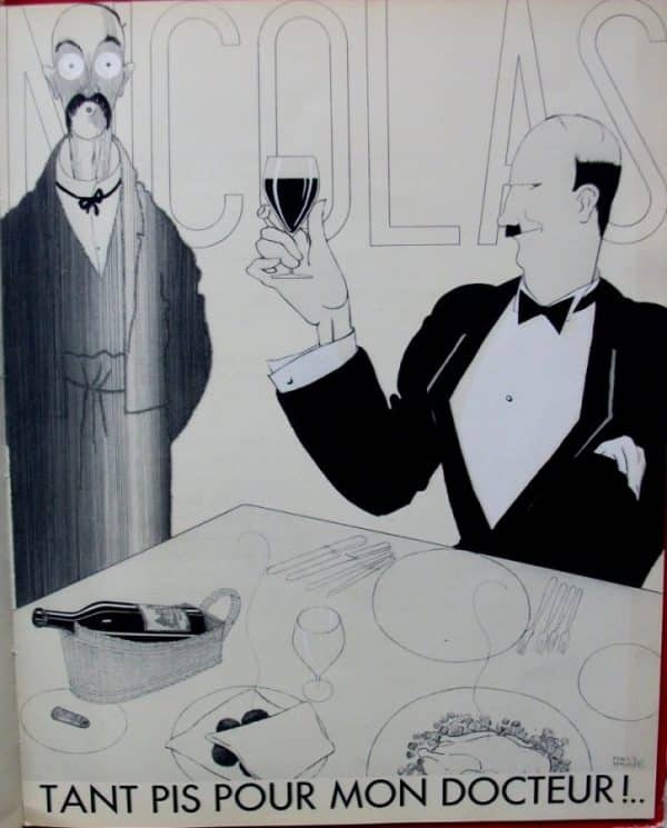ORIGINAL FRENCH RARE 1930 LITHOGRAPH by PAUL IRIBE for NICOLAS WINE-- DOCTOR