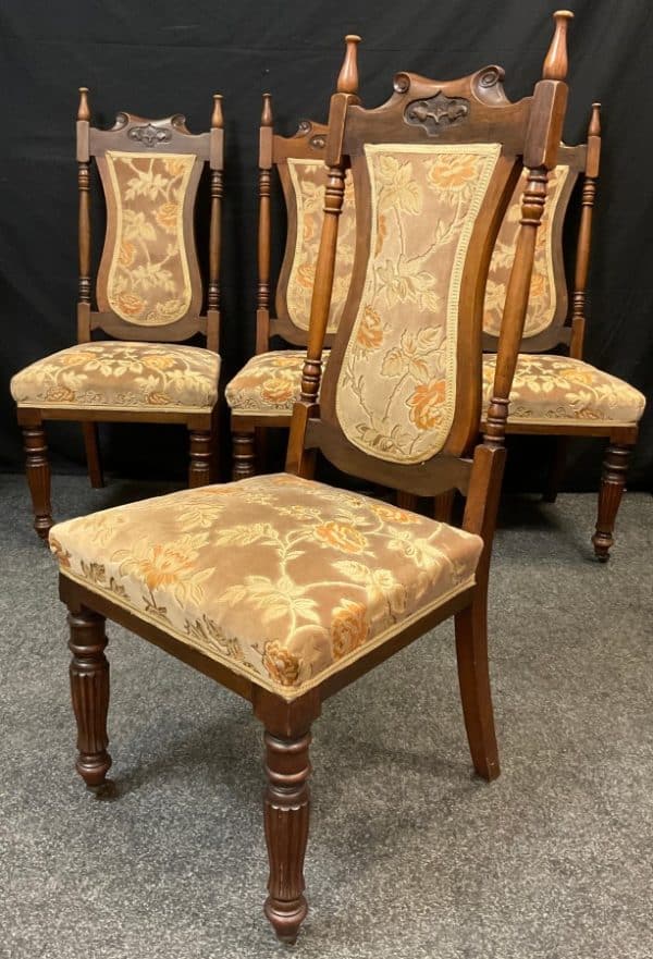 Set of 4 Antique Victorian Walnut Art Nouveau Dining Chairs Circa 1890