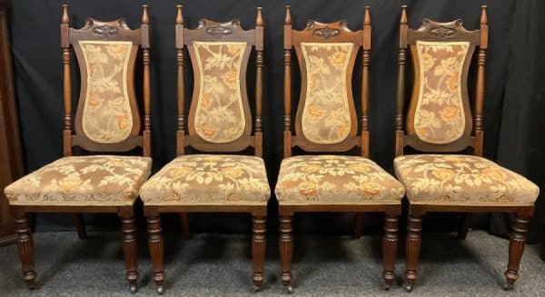 Set of 4 Antique Victorian Walnut Art Nouveau Dining Chairs Circa 1890 - Image 2
