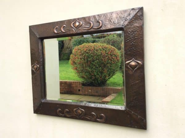 Large Arts & Crafts Copper Wall Mirror c1900 - Image 3