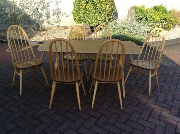 Ercol Dining Table and Six Windsor Chairs Dining Antique Chairs 3