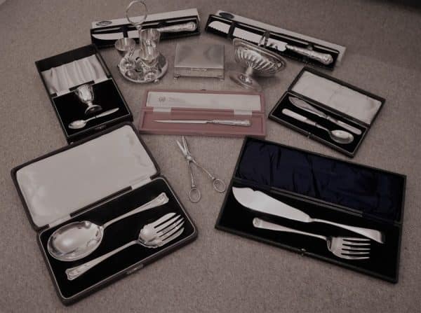 Circa: – 1936 Sheffield Silver Cake / Fruit Knives Boxed Set – ideal Wedding / Anniversary Present Antique Boxed Fish Servers Antique Knives 8