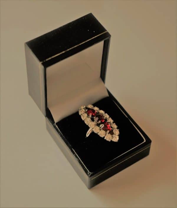 A Vintage Silver Tone Ruby & Rhinestone Cocktail Ring – Boxed Gold Rings. Wedding Rings Antique Rings 11