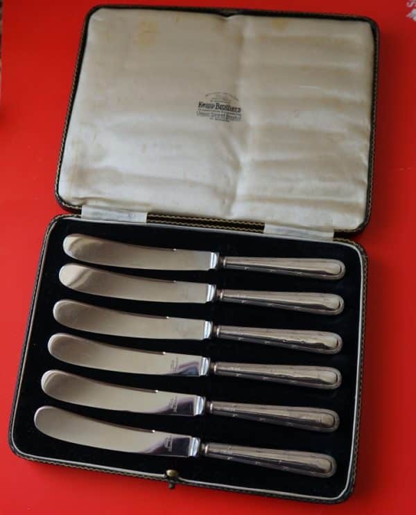 Circa: – 1936 Sheffield Silver Cake / Fruit Knives Boxed Set – ideal Wedding / Anniversary Present Antique Boxed Fish Servers Antique Knives 3