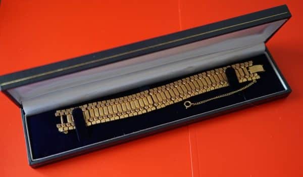 Vintage Quality Ornate Wide Gold Tone Bracelet with Safety Chain Boxed - Ideal Gift