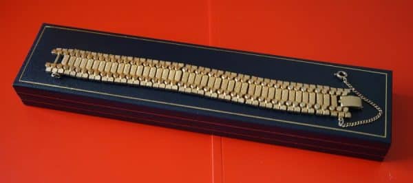Vintage Quality Ornate Wide Gold Tone Bracelet with Safety Chain Boxed - Ideal Gift - Image 3