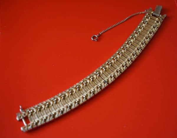 Vintage Quality Ornate Wide Gold Tone Bracelet with Safety Chain Boxed - Ideal Gift - Image 4