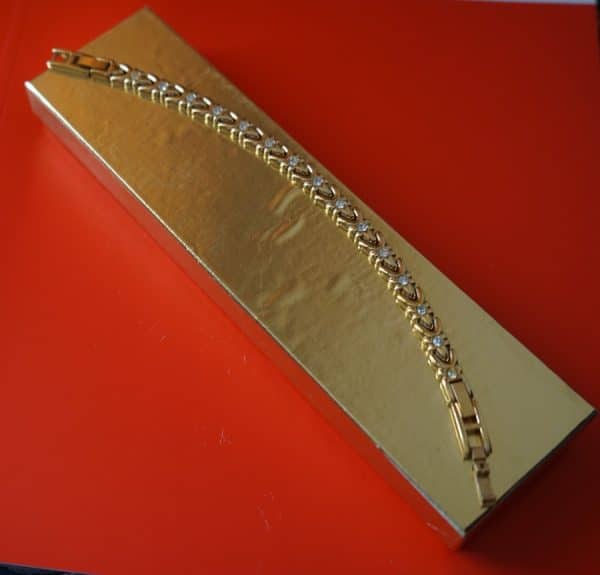 Vintage Quality Gold Plated Rhinestone Link Bracelet – Boxed Boxed Jewellery Antique Bracelets 3
