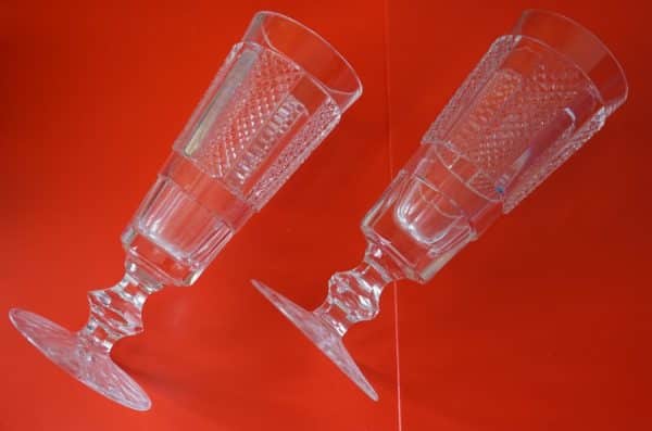SALE – Vintage Pair of HIBERNIA Pattern Waterford Champagne Flutes Hibernia Pattern Antique Glassware 3