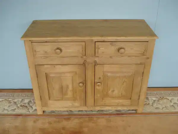 A Panelled Small Old Pine Dresser Base on stile supports - Image 4