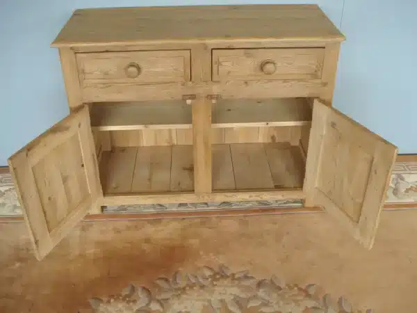A Panelled Small Old Pine Dresser Base on stile supports - Image 3