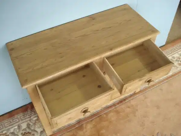 A Panelled Small Old Pine Dresser Base on stile supports - Image 2