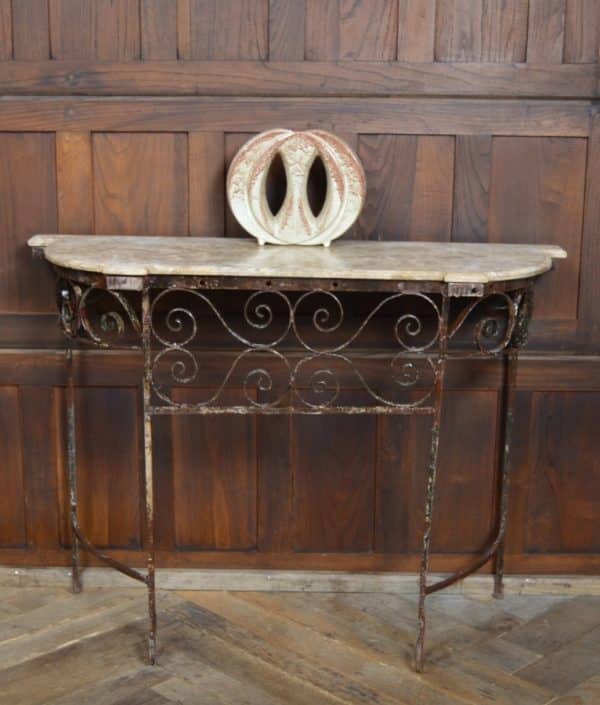 Cream Marble Top Wrought Iron Console/ Hall Table SAI2930 - Image 7